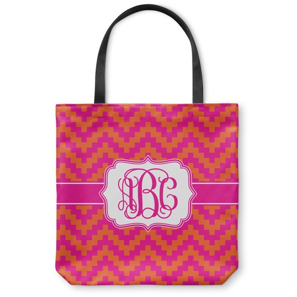Custom Pink & Orange Chevron Canvas Tote Bag - Small - 13"x13" (Personalized)