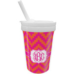 Pink & Orange Chevron Sippy Cup with Straw (Personalized)