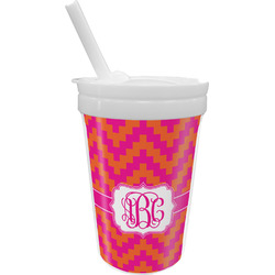 Pink & Orange Chevron Sippy Cup with Straw (Personalized)