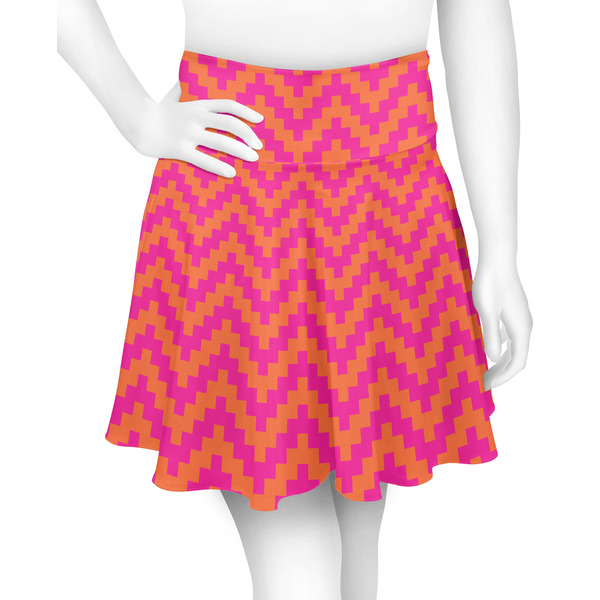 Custom Pink & Orange Chevron Skater Skirt - Large
