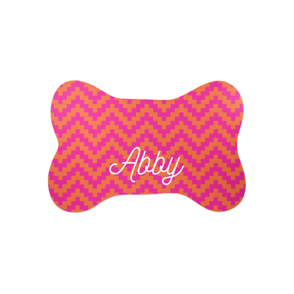 Custom Pink & Orange Chevron Bone Shaped Dog Food Mat (Small) (Personalized)