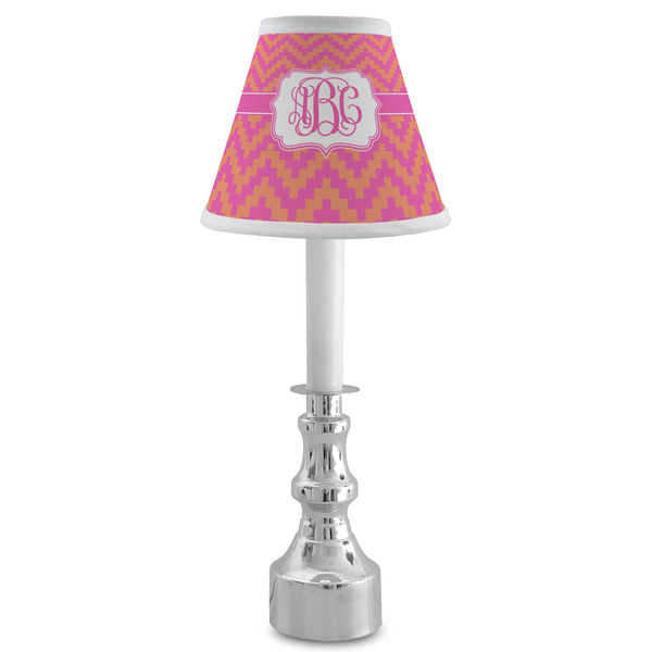 Pink & Orange Chevron Small Chandelier Lamp - LIFESTYLE (on candle stick)