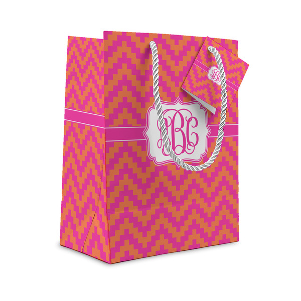 Custom Pink & Orange Chevron Small Gift Bag (Personalized)