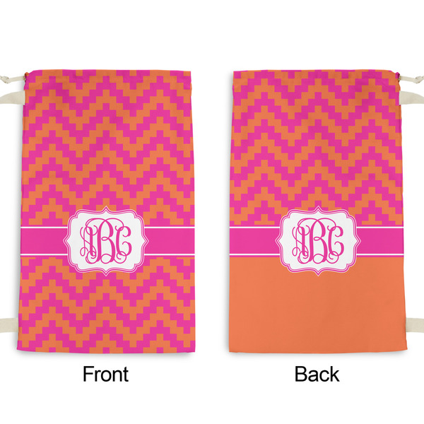 Pink & Orange Chevron Small Laundry Bag - Front & Back View