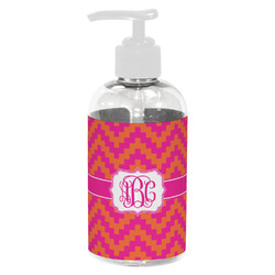 Pink & Orange Chevron Plastic Soap / Lotion Dispenser (8 oz - Small - White) (Personalized)