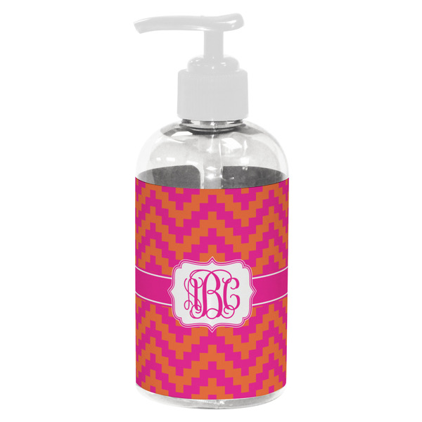 Custom Pink & Orange Chevron Plastic Soap / Lotion Dispenser (8 oz - Small - White) (Personalized)