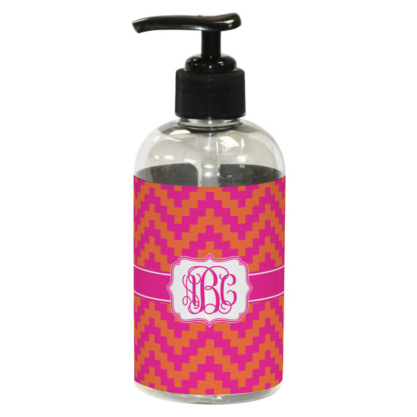 Custom Pink & Orange Chevron Plastic Soap / Lotion Dispenser (8 oz - Small - Black) (Personalized)