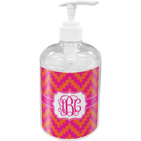 Custom Pink & Orange Chevron Acrylic Soap & Lotion Bottle (Personalized)