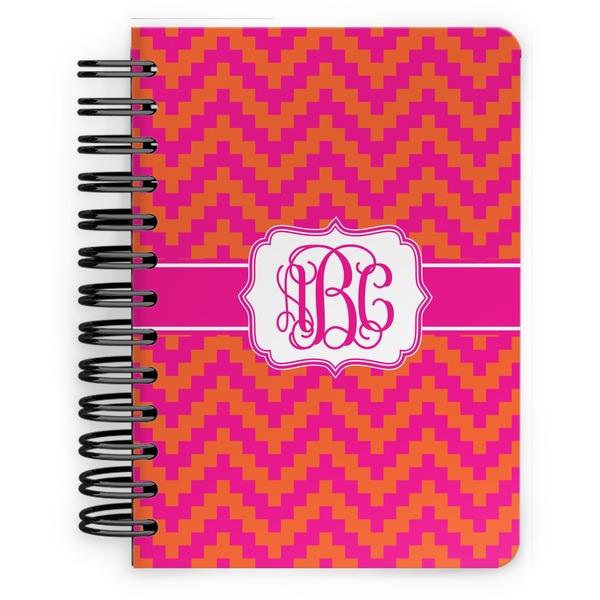 Custom Pink & Orange Chevron Spiral Notebook - 5x7 w/ Monogram