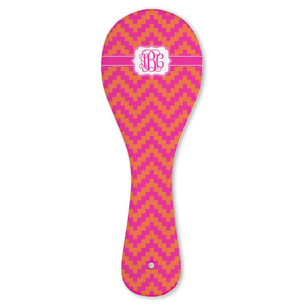 Custom Pink & Orange Chevron Ceramic Spoon Rest (Personalized)