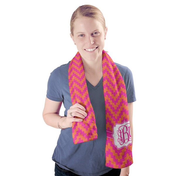 Pink & Orange Chevron Sport Towel - Exercise use - Model