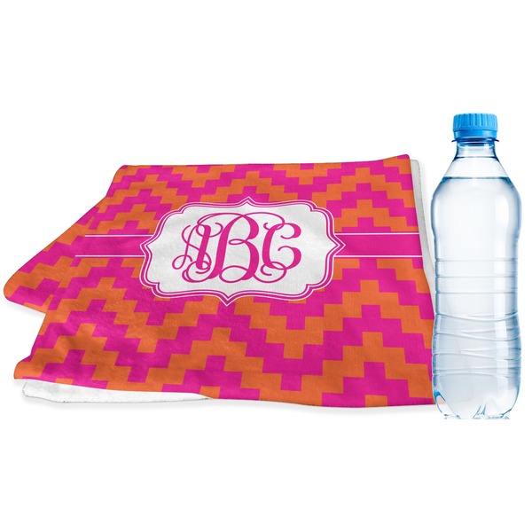 Custom Pink & Orange Chevron Sports & Fitness Towel (Personalized)