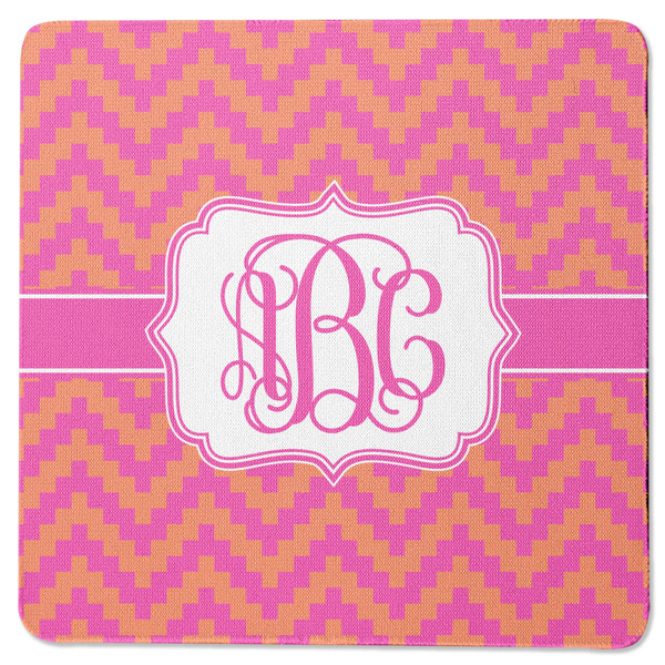 Custom Pink & Orange Chevron Square Rubber Backed Coaster (Personalized)