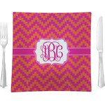 Pink & Orange Chevron 9.5" Glass Square Lunch / Dinner Plate- Single or Set of 4 (Personalized)
