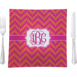 Pink & Orange Chevron 9.5" Glass Square Lunch / Dinner Plate- Single or Set of 4 (Personalized)