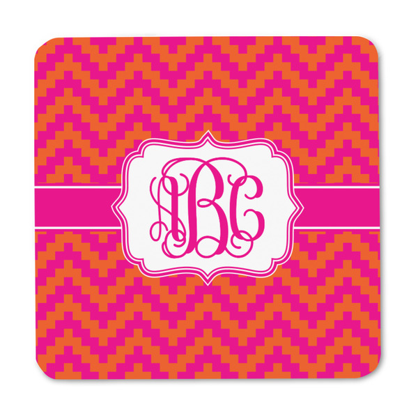 Pink & Orange Chevron Square Fridge Magnet - FRONT