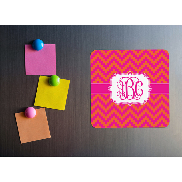 Pink & Orange Chevron Square Fridge Magnet - LIFESTYLE