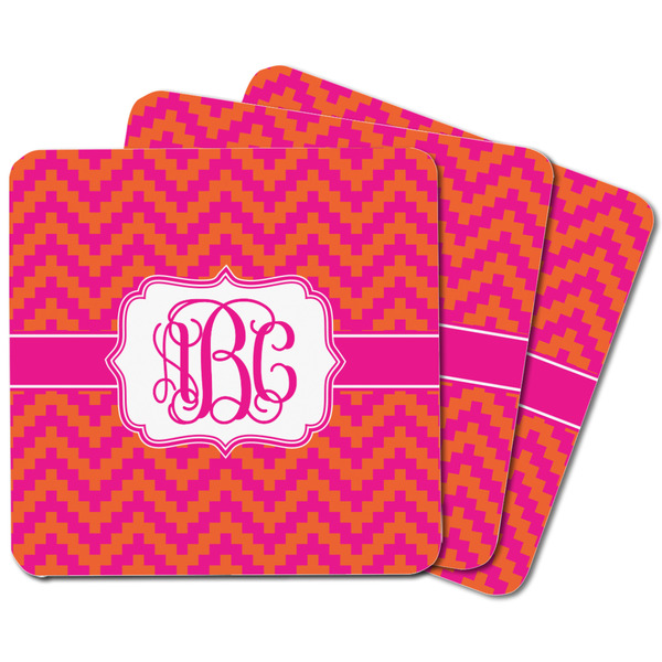 Pink & Orange Chevron Square Fridge Magnet - MAIN
