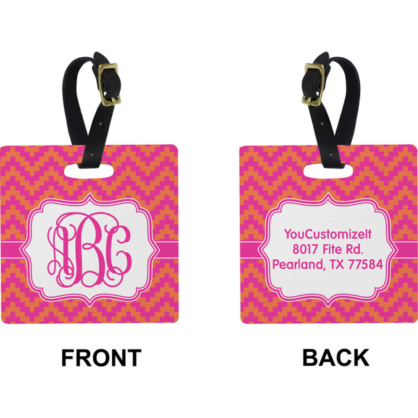 Pink & Orange Chevron Square Luggage Tag (Front + Back)