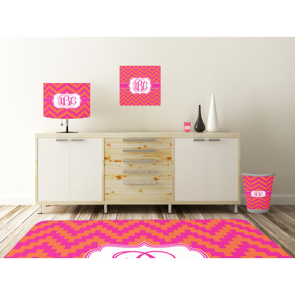 Pink & Orange Chevron Square Wall Decal Wooden Desk