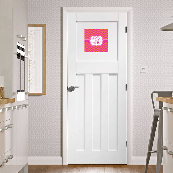 Pink & Orange Chevron Square Wall Decal on Door