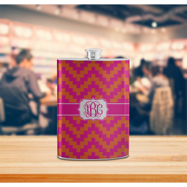 Pink & Orange Chevron Stainless Steel Flask - LIFESTYLE 2