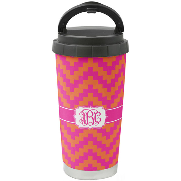 Custom Pink & Orange Chevron Stainless Steel Coffee Tumbler (Personalized)