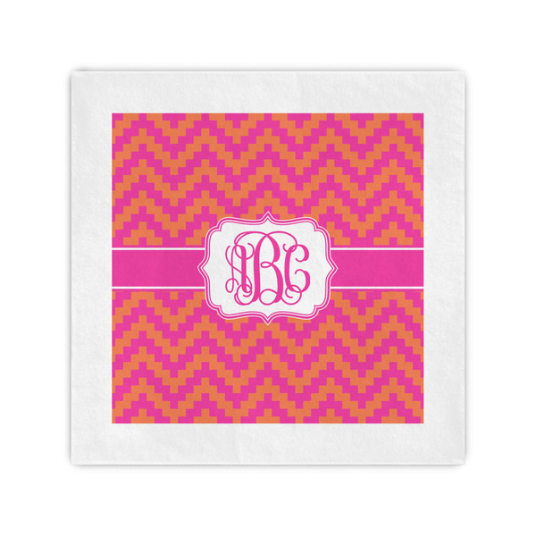 Custom Pink & Orange Chevron Standard Cocktail Napkins (Personalized)