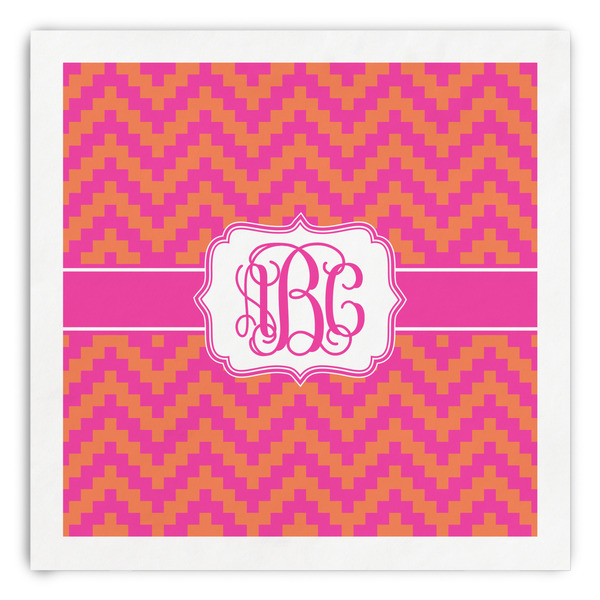 Custom Pink & Orange Chevron Paper Dinner Napkins (Personalized)