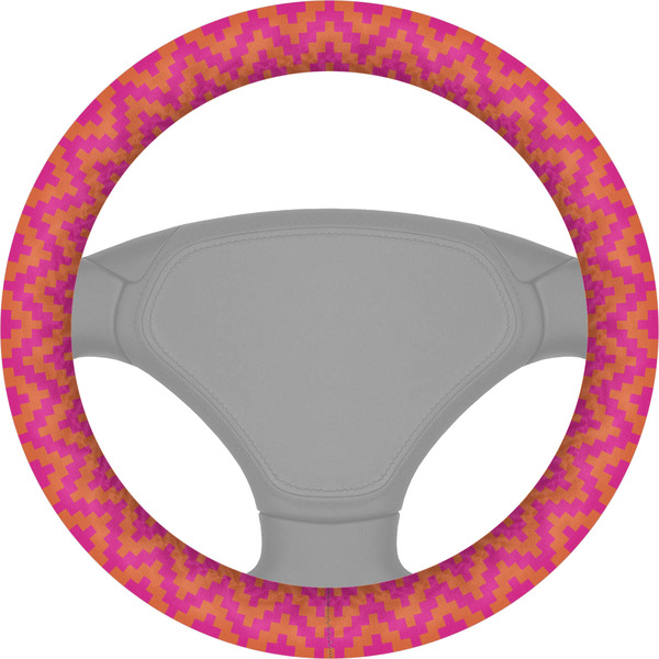 Custom Pink & Orange Chevron Steering Wheel Cover