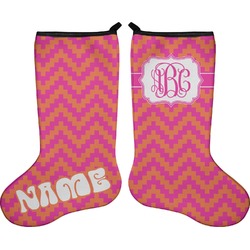 Pink & Orange Chevron Holiday Stocking - Double-Sided - Neoprene (Personalized)