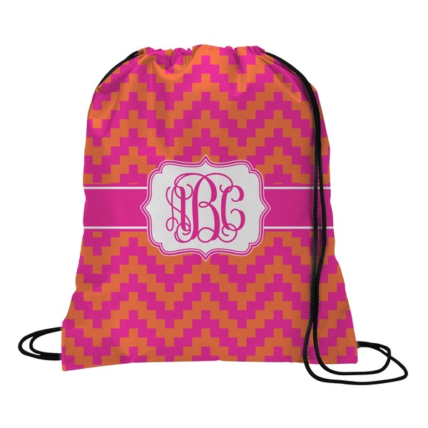 Custom Pink & Orange Chevron Drawstring Backpack (Personalized)