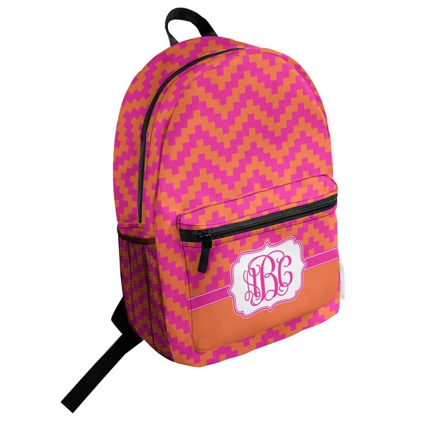Custom Pink & Orange Chevron Student Backpack (Personalized)