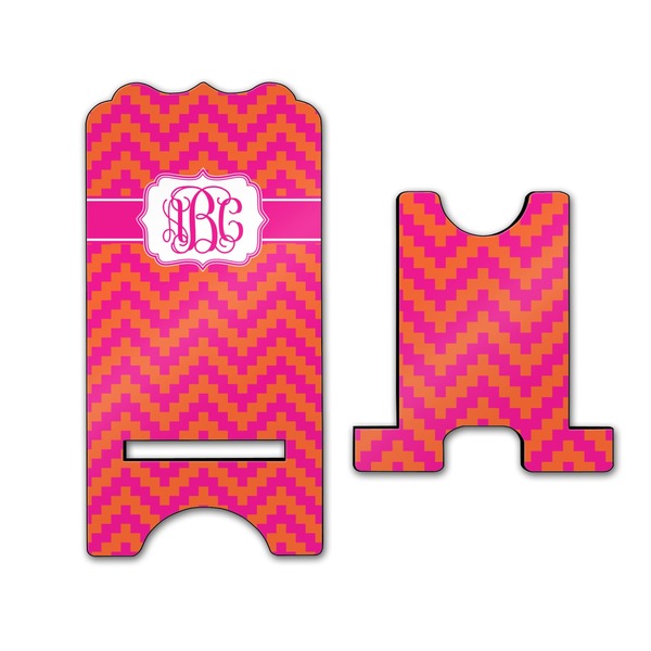 Pink & Orange Chevron Stylized Phone Stand - Front & Back - Large