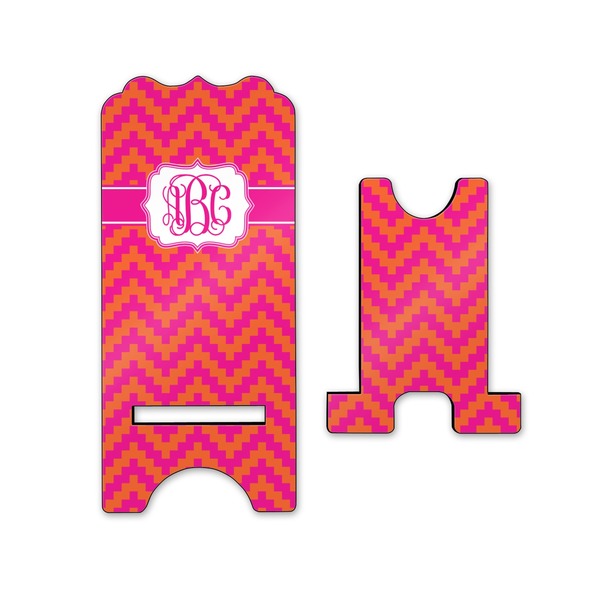 Pink & Orange Chevron Stylized Phone Stand - Front & Back - Small