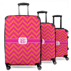 Pink & Orange Chevron 3 Piece Luggage Set - 20" Carry On, 24" Medium Checked, 28" Large Checked (Personalized)