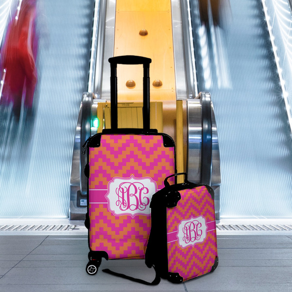 Pink & Orange Chevron Suitcase Set 4 - IN CONTEXT