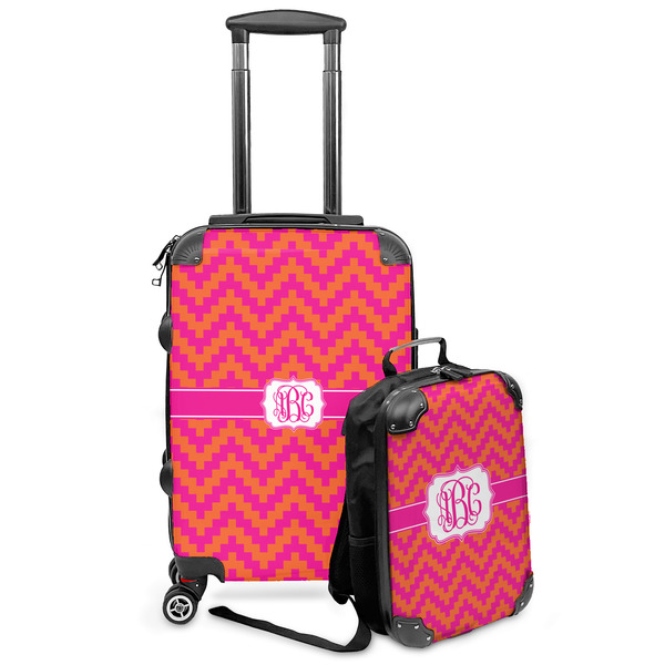 Custom Pink & Orange Chevron Kids 2-Piece Luggage Set - Suitcase & Backpack (Personalized)