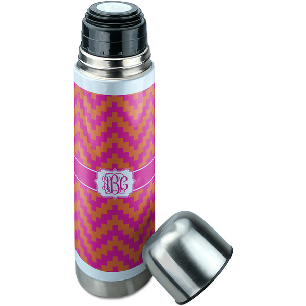 Pink & Orange Chevron Thermos - Lid Off