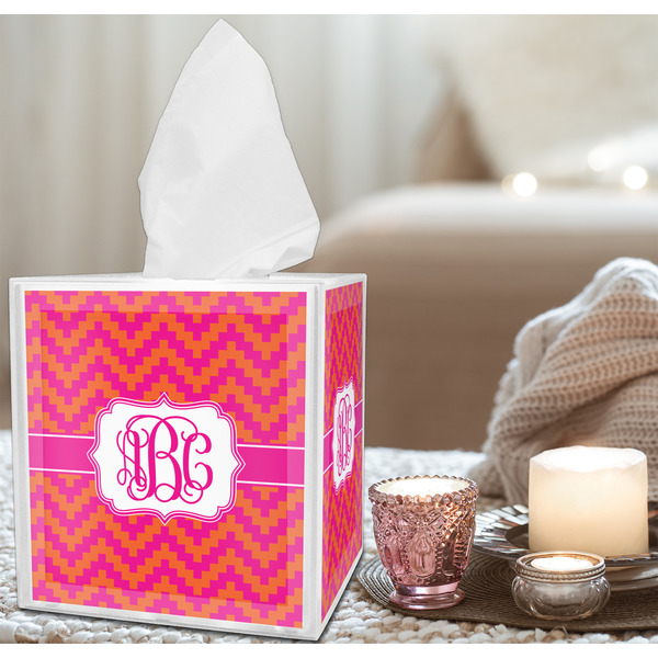 Pink & Orange Chevron Tissue Box - LIFESTYLE