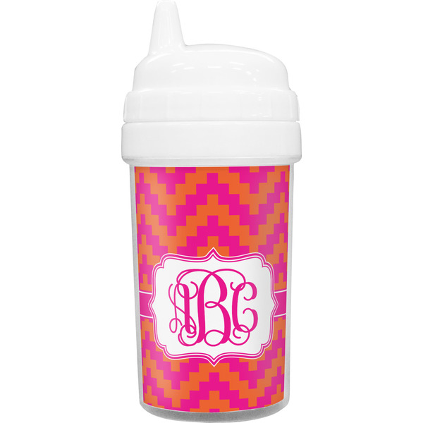 Custom Pink & Orange Chevron Toddler Sippy Cup (Personalized)