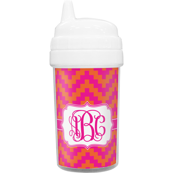 Custom Pink & Orange Chevron Sippy Cup (Personalized)