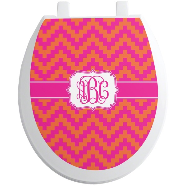 Custom Pink & Orange Chevron Toilet Seat Decal - Round (Personalized)