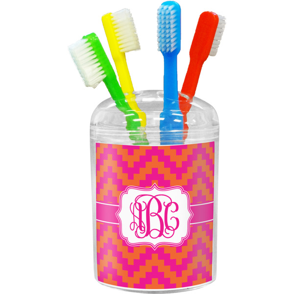 Custom Pink & Orange Chevron Toothbrush Holder (Personalized)