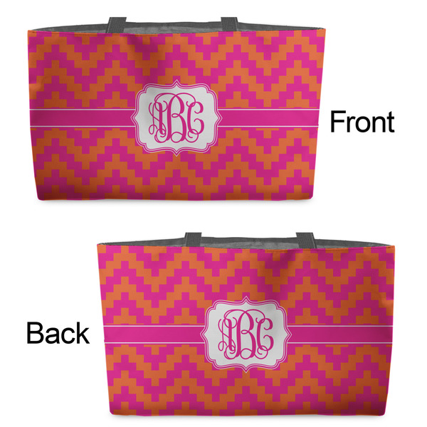 Pink & Orange Chevron Tote w/Black Handles - Front & Back Views