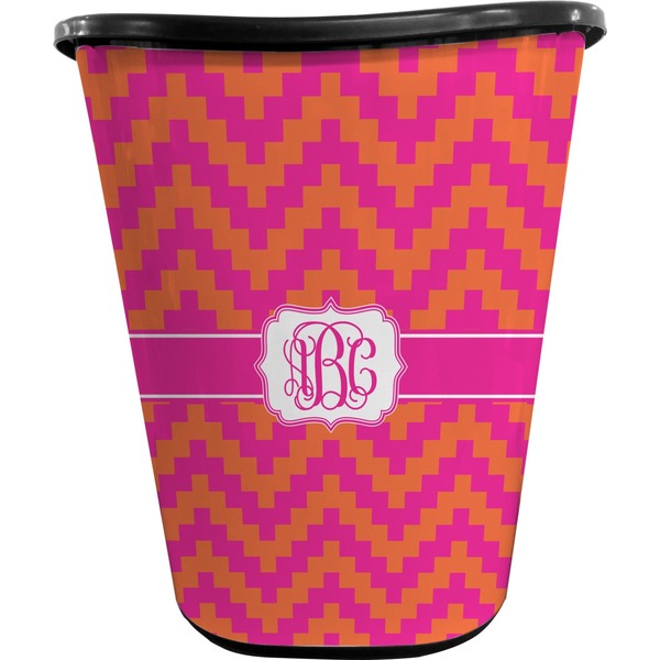 Custom Pink & Orange Chevron Waste Basket - Single Sided (Black) (Personalized)