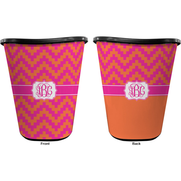 Pink & Orange Chevron Trash Can Black - Front and Back - Apvl