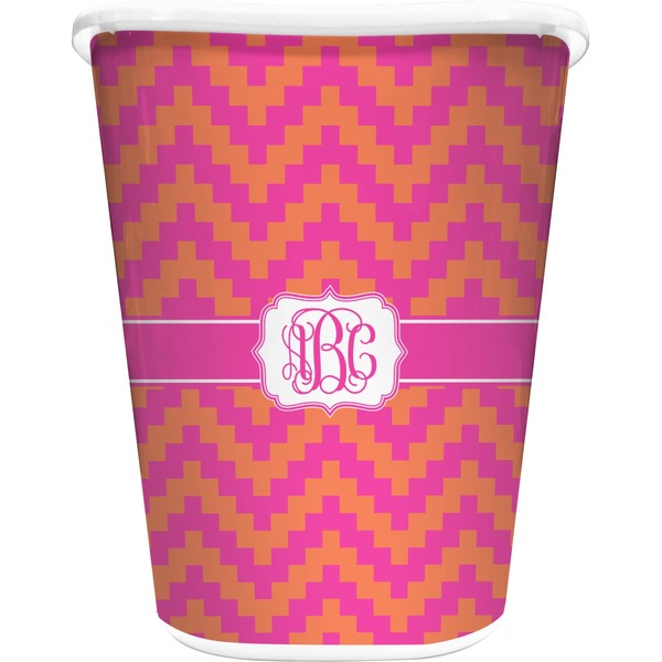 Custom Pink & Orange Chevron Waste Basket (Personalized)
