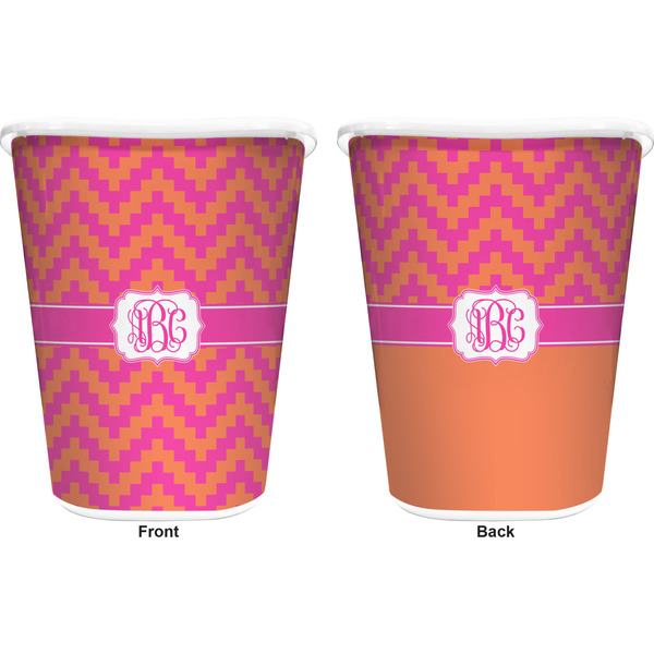 Pink & Orange Chevron Trash Can White - Front and Back - Apvl