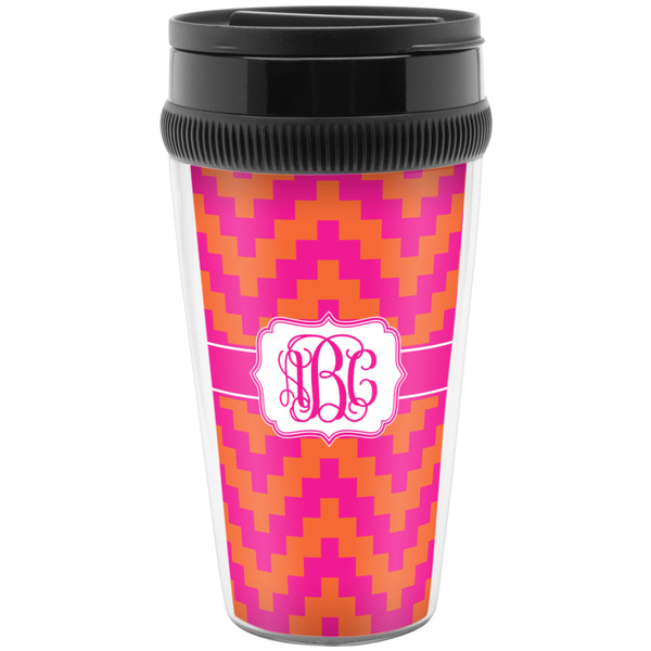 Custom Pink & Orange Chevron Acrylic Travel Mug without Handle (Personalized)